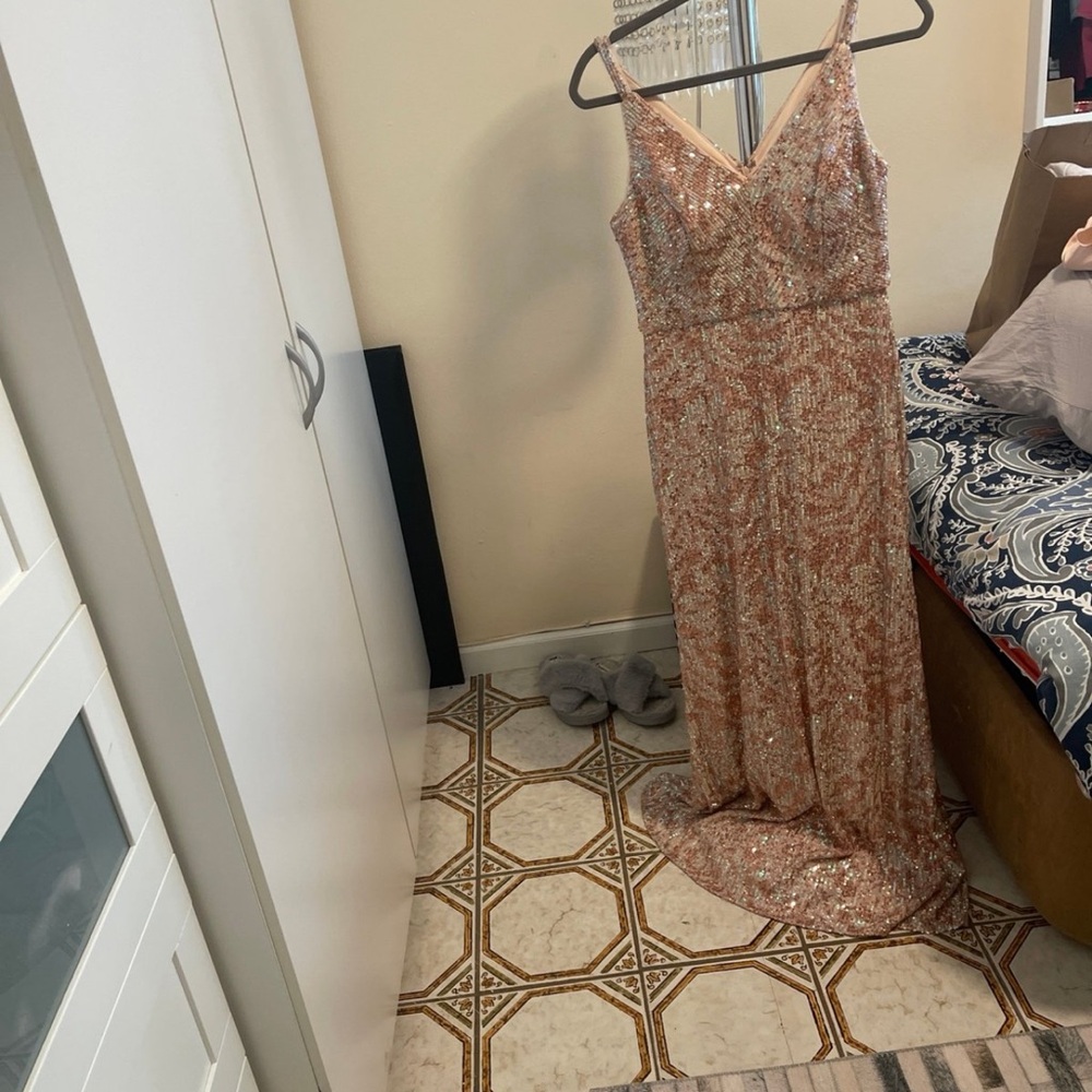 Night Way Collections Rose Gold Sequin Maxi Dress